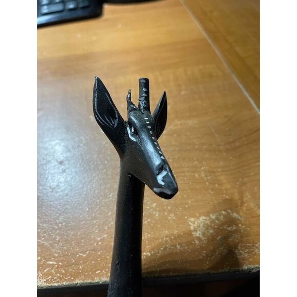 Handcrafted Wood Standing Giraffe Statue with Night Safari Scene - Picture 4 of 4